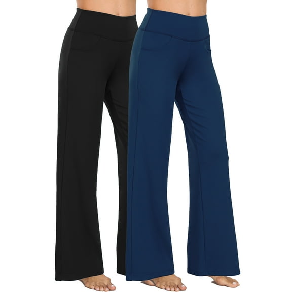 NELEUS Womens 31" Wide Leg Pants Athletic Yoga Stretch Loose Legging Casual Sweatpants with Pockets,Black Navy Blue,US Size M