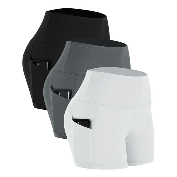 NELEUS Womens 4" High Waist Athletic Spandex Shorts for Yoga with Pockets 3 Packs,Black+Gray+White,US Size 2XL