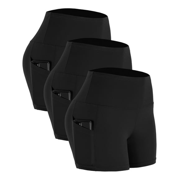 NELEUS Womens 4" High Waist Athletic Spandex Shorts for Yoga with Pockets 3 Packs,Black,US Size M