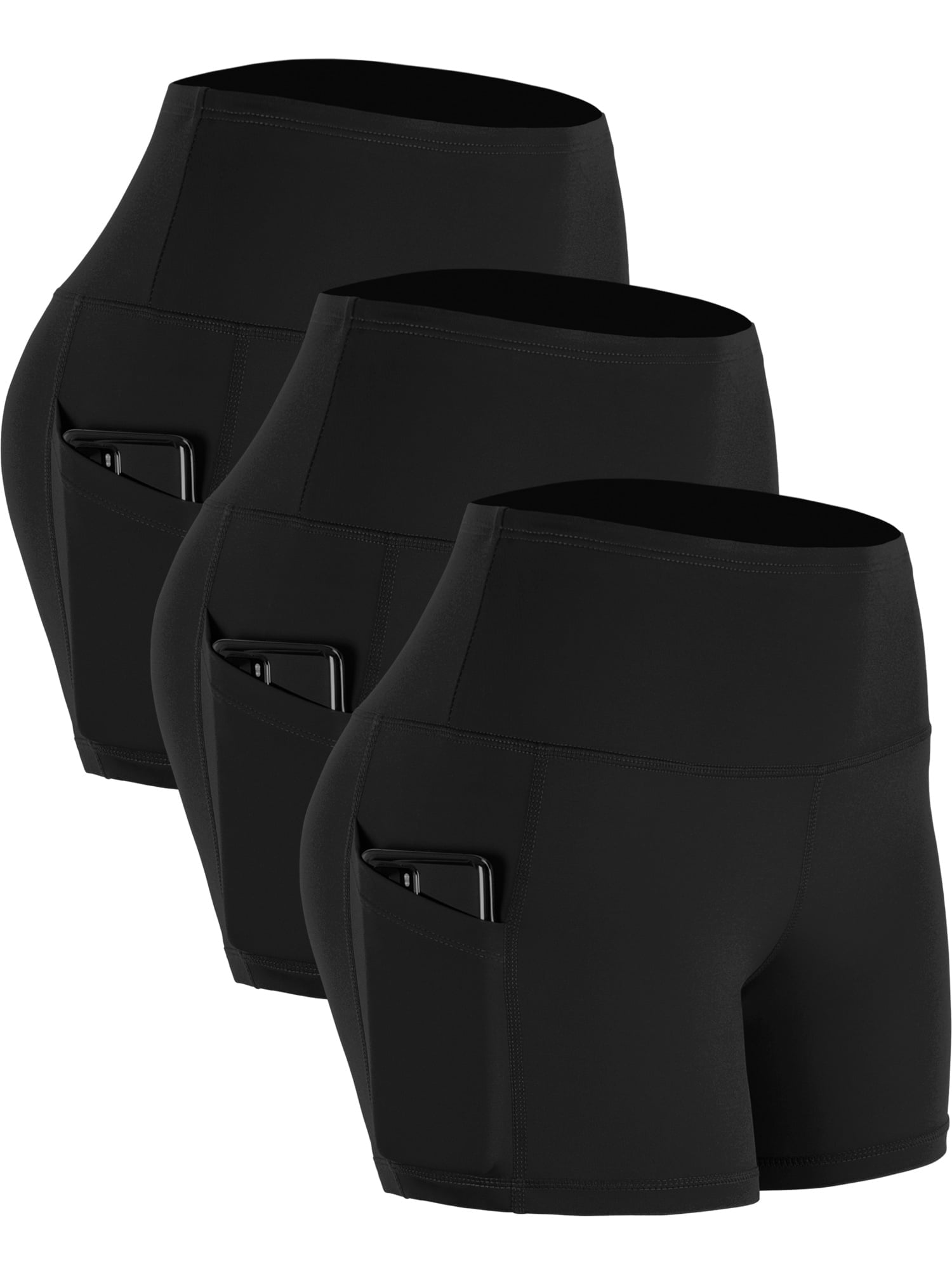 NELEUS Womens 4" High Waist Athletic Spandex Shorts for Yoga with Pockets 3 Packs,Black,US Size XL