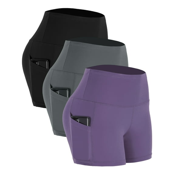 NELEUS Womens 4" High Waist Athletic Spandex Shorts for Yoga with Pockets,Black+Gray+Light Purple,US Size 2XL