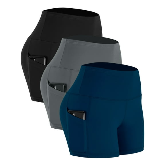 NELEUS Womens 4" High Waist Athletic Spandex Shorts for Yoga with Pockets,Black Gray Navy Blue,US Size M