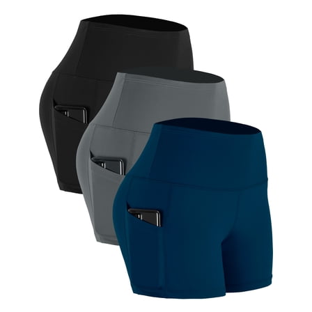 NELEUS Womens 4" High Waist Athletic Spandex Shorts for Yoga with Pockets,Black Gray Navy Blue,US Size XL