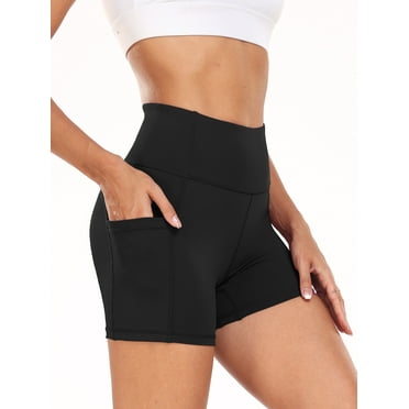 NELEUS Womens 4" Spandex Booty Shorts Yoga Workout Athletic Shorts High Waist with Pockets,Black,US Size XL