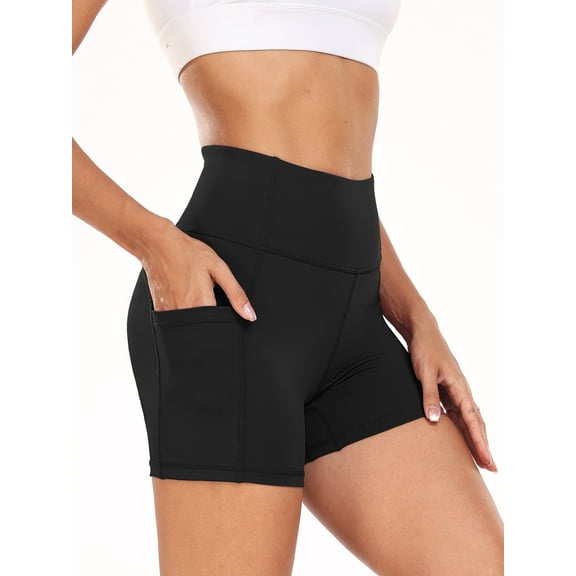NELEUS Womens 4" Spandex Booty Shorts Yoga Workout Athletic Shorts High Waist with Pockets,Black,US Size XL