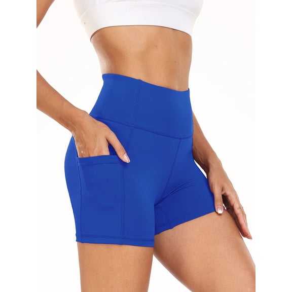 NELEUS Womens 4" Spandex Booty Shorts Yoga Workout Athletic Shorts High Waist with Pockets,Blue,US Size M