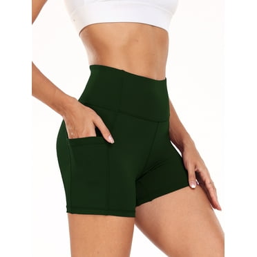 NELEUS Womens 4" Spandex Booty Shorts Yoga Workout Athletic Shorts High Waist with Pockets,Dark Green,US Size 2XL