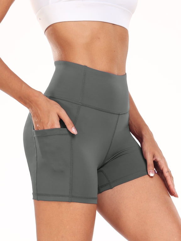 Womens Plus Size 4" Spandex Booty Shorts Yoga Workout Athletic Shorts High Waist with Pockets,Gray,US Size 2XL