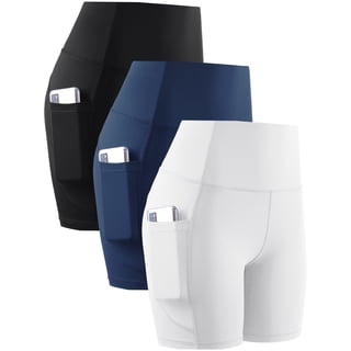 NELEUS Womens 8" High Waist Spandex Shorts Yoga Workout Biker Athletic Shorts with Pockets,Black+Navy Blue+White,US Size XL