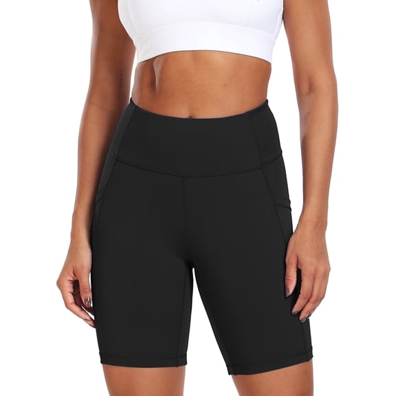 NELEUS Womens 8" High Waist Spandex Shorts Yoga Workout Biker Athletic Shorts with Pockets,Black,US Size S