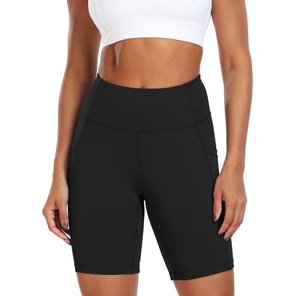 NELEUS Womens 8" High Waist Spandex Shorts Yoga Workout Biker Athletic Shorts with Pockets,Black,US Size XL