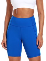 NELEUS Womens Plus Size 8" High Waist Spandex Shorts Yoga Workout Biker Athletic Shorts with Pockets,Blue,US Size 2XL