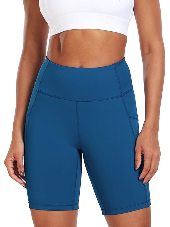 Womens Plus Size 8" High Waist Spandex Shorts Yoga Workout Biker Athletic Shorts with Pockets,Dark Blue,US Size 2XL