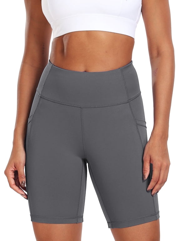 Womens Plus Size 8" High Waist Spandex Shorts Yoga Workout Biker Athletic Shorts with Pockets,Gray,US Size 2XL