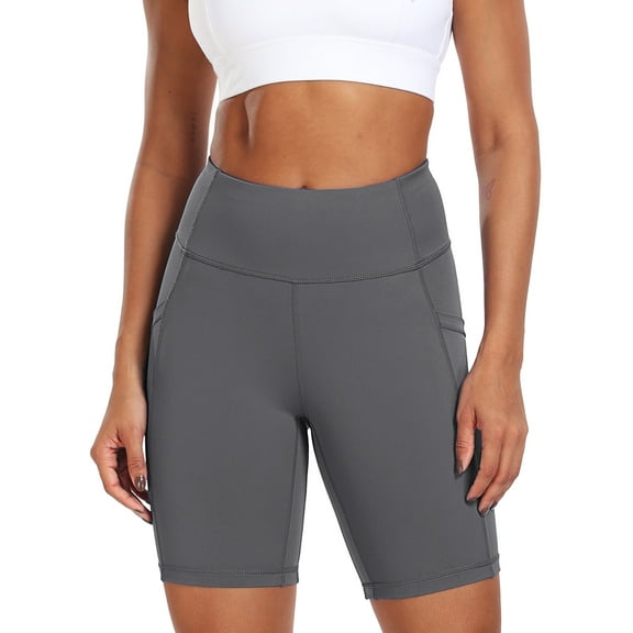 NELEUS Womens 8" High Waist Spandex Shorts Yoga Workout Biker Athletic Shorts with Pockets,Gray,US Size XL