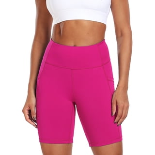 NELEUS Womens 8" High Waist Spandex Shorts Yoga Workout Biker Athletic Shorts with Pockets,Rose Red,US Size XL