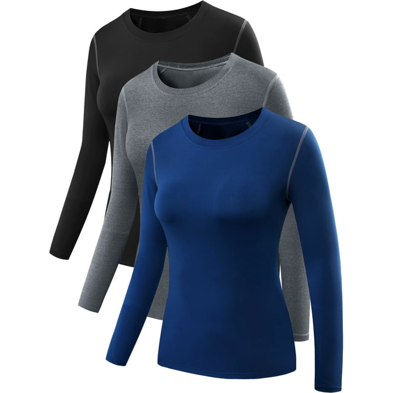 NELEUS Womens Athletic Compression Long Sleeve Running T Shirt Dry Fit 3  Pack,Black+Gray+Blue,US Size S