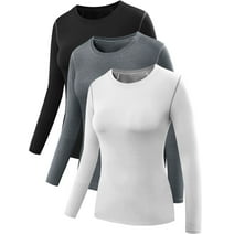 NELEUS Womens Athletic Compression Long Sleeve Running T Shirt Dry Fit 3 Pack,Black+Gray+White,US Size M
