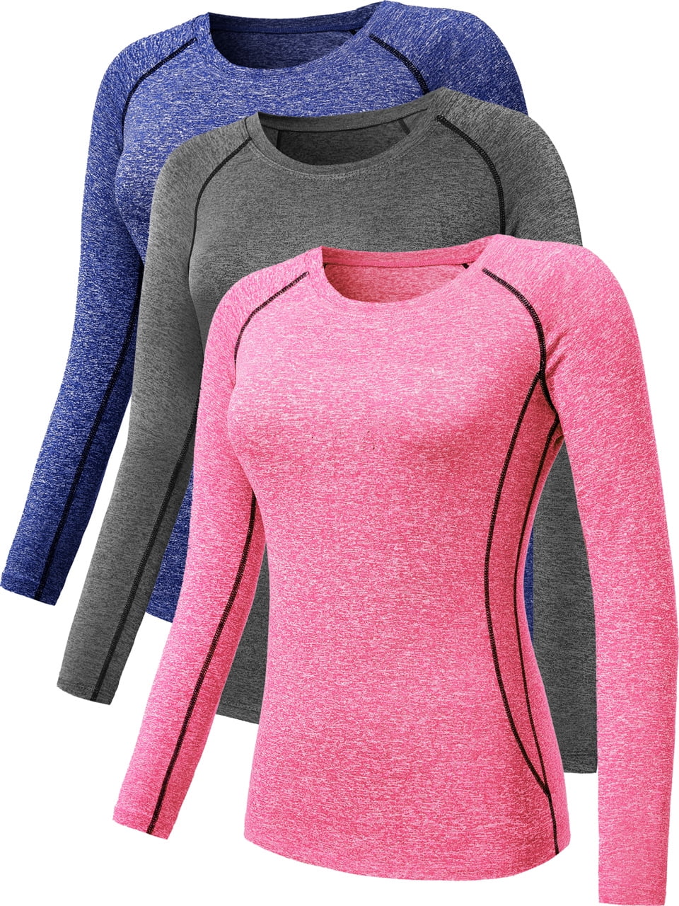 NELEUS Womens Athletic Compression Long Sleeve Yoga T Shirt Dry Fit 3  Pack,Gray+Blue+Pink,US Size S