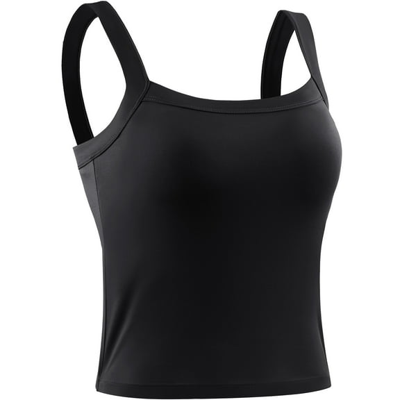 NELEUS Womens Athletic Cropped Tank Top with Built in Bra Camisole for Layer Stretch Wider Strap,Black,US Size S