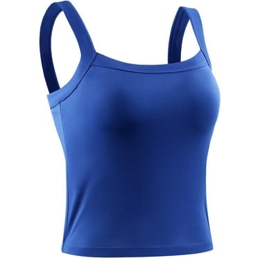 NELEUS Womens Athletic Cropped Tank Top with Built in Bra Camisole for Layer Stretch Wider Strap,Blue,US Size M