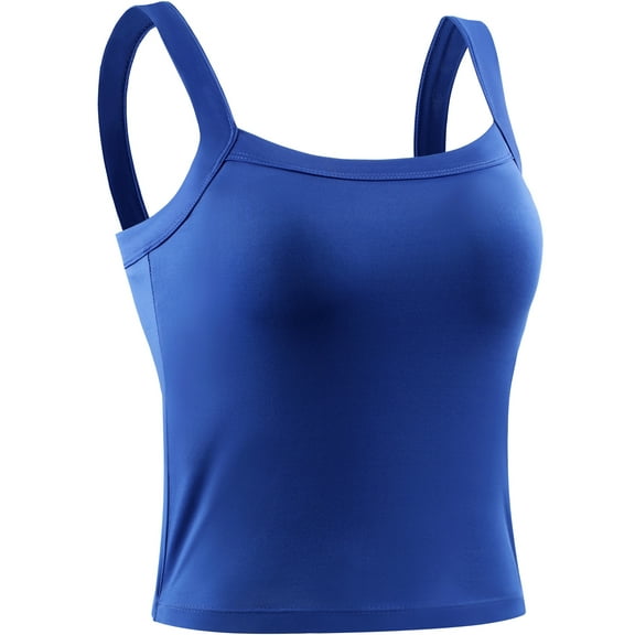 NELEUS Womens Athletic Cropped Tank Top with Built in Bra Camisole for Layer Stretch Wider Strap,Blue,US Size XL