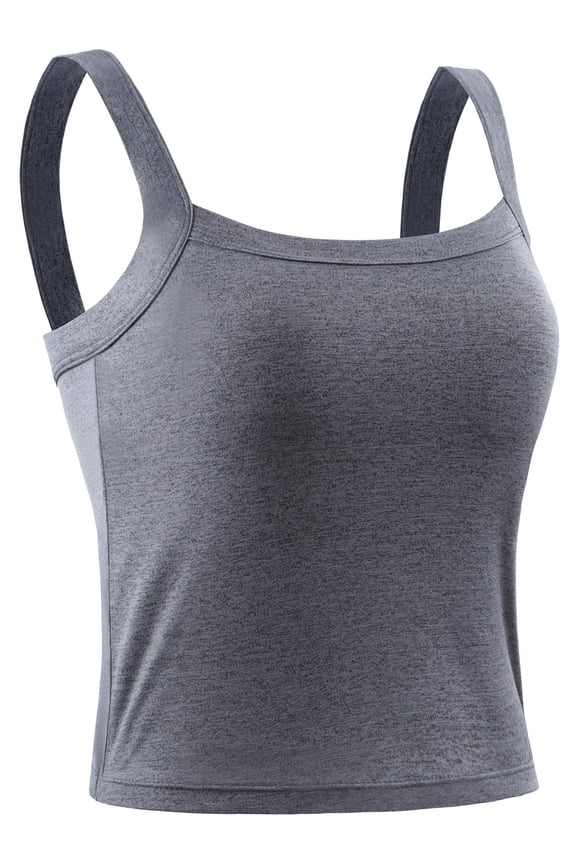 Womens Athletic Cropped Tank Top with Built in Bra Camisole for Layer Stretch Wider Strap,Gray,US Size M