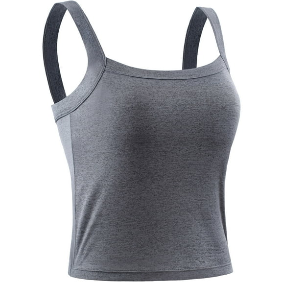 NELEUS Womens Athletic Cropped Tank Top with Built in Bra Camisole for Layer Stretch Wider Strap,Gray,US Size XL