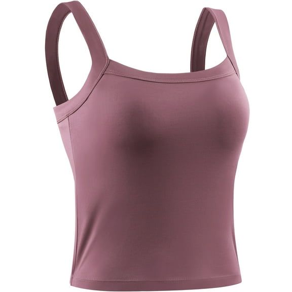 NELEUS Womens Athletic Cropped Tank Top with Built in Bra Camisole for Layer Stretch Wider Strap,Rose Brown,US Size M