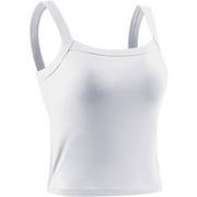 NELEUS Womens Plus Size Athletic Cropped Tank Top with Built in Bra Camisole for Layer Stretch Wider Strap,White,US Size 2XL