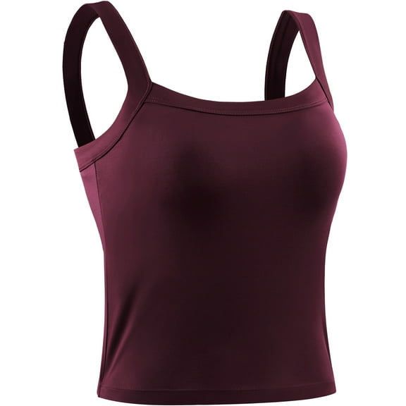 NELEUS Womens Athletic Cropped Tank Top with Built in Bra Camisole for Layer Stretch Wider Strap,Wine Red,US Size L