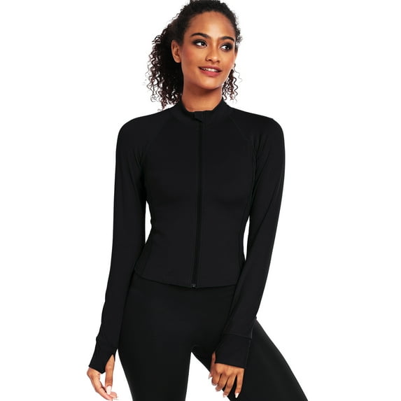 NELEUS Womens Athletic Jackets Zip Up Yoga Workout Jacket Short Coat Slim Fit With 2 Inner Pockets,Black,US Size L