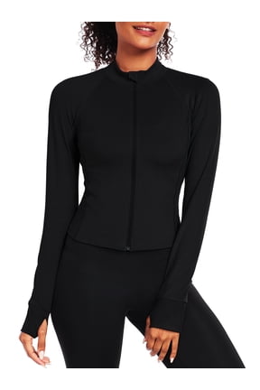 Womens Athletic Jackets Zip Up Yoga Workout Jacket Short Coat Slim Fit With 2 Inner Pockets,Black,US Size XL
