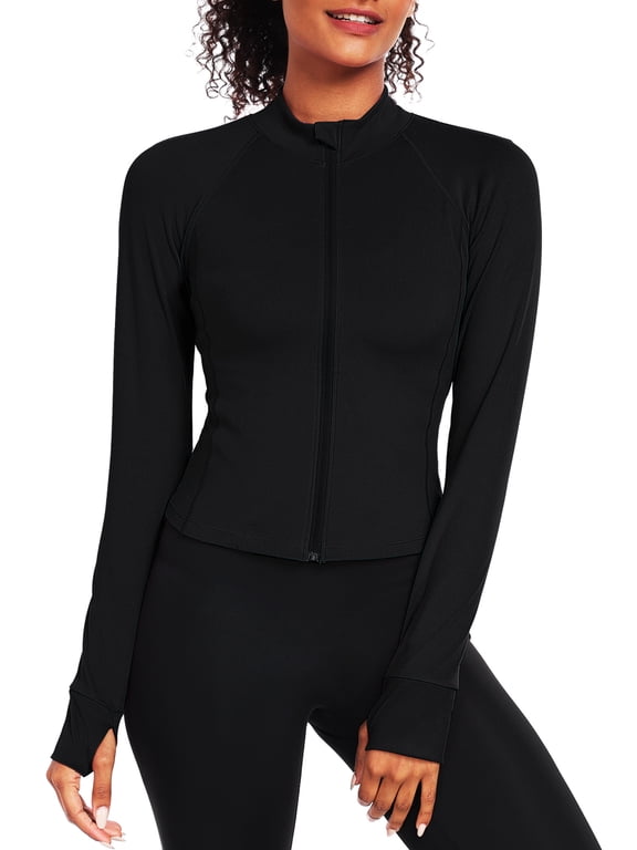 Womens Athletic Jackets Zip Up Yoga Workout Jacket Short Coat Slim Fit With 2 Inner Pockets,Black,US Size XL