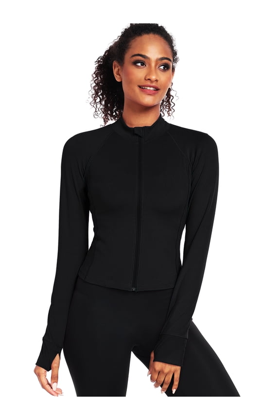 Womens Athletic Jackets Zip Up Yoga Workout Jacket Short Coat Slim Fit With 2 Inner Pockets,Black,US Size XL