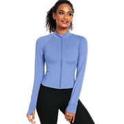 NELEUS Womens Athletic Jackets Zip Up Yoga Workout Jacket Short Coat Slim Fit With 2 Inner Pockets,Blue,US Size M