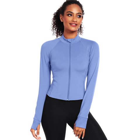 Womens Athletic Jackets Zip Up Yoga Workout Jacket Short Coat Slim Fit With 2 Inner Pockets,Blue,US Size XL
