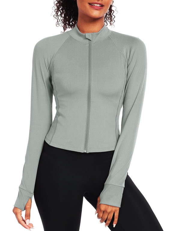 Womens Athletic Jackets Zip Up Yoga Workout Jacket Short Coat Slim Fit With 2 Inner Pockets,Gray,US Size XL