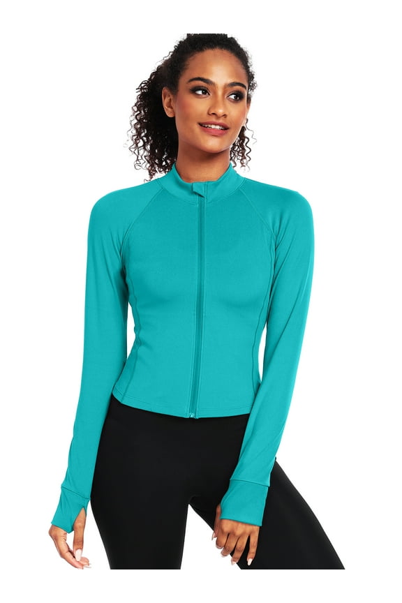 Womens Athletic Jackets Zip Up Yoga Workout Jacket Short Coat Slim Fit With 2 Inner Pockets,Light Green,US Size S