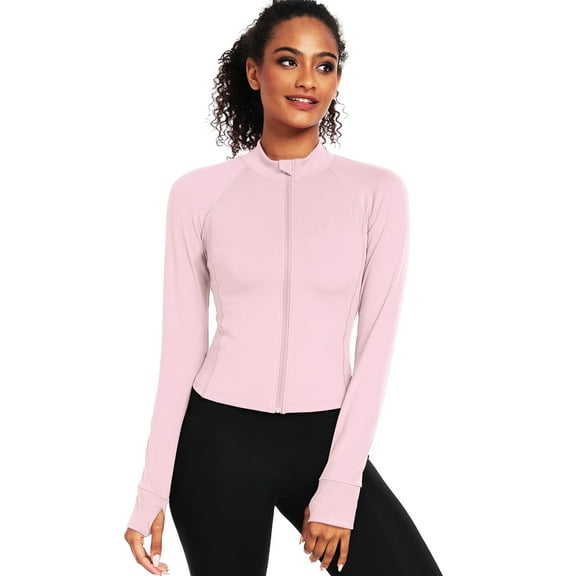 NELEUS Womens Athletic Jackets Zip Up Yoga Workout Jacket Short Coat Slim Fit With 2 Inner Pockets,Light Pink,US Size S