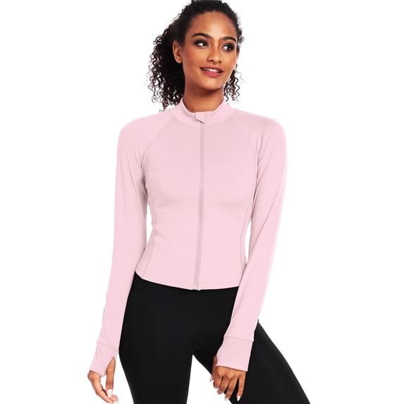 NELEUS Womens Athletic Jackets Zip Up Yoga Workout Jacket Short Coat Slim Fit With 2 Inner Pockets,Light Pink,US Size XL