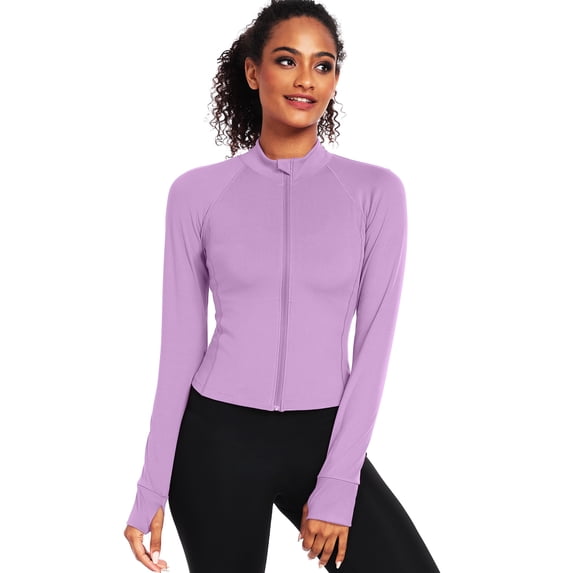 NELEUS Womens Athletic Jackets Zip Up Yoga Workout Jacket Short Coat Slim Fit With 2 Inner Pockets,Light Purple,US Size L