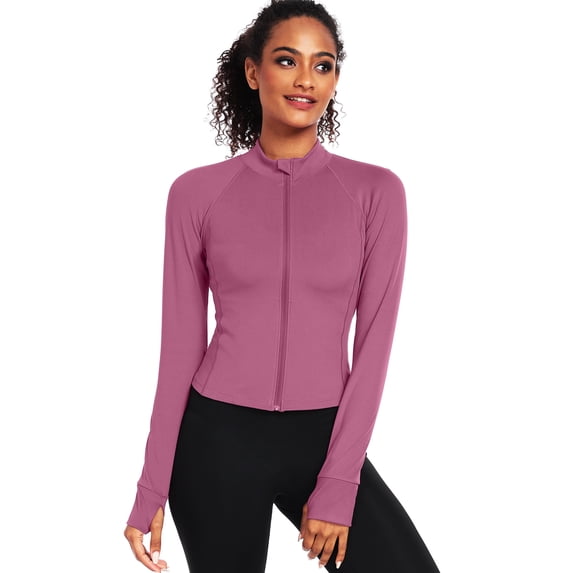 NELEUS Womens Athletic Jackets Zip Up Yoga Workout Jacket Short Coat Slim Fit With 2 Inner Pockets,Rose Red,US Size XL