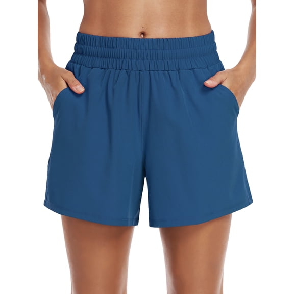 NELEUS Womens Athletic Shorts High Waist Running Short Gym Workout Shorts with Pockets 5" Sports Shorts,Navy Blue,US Size L