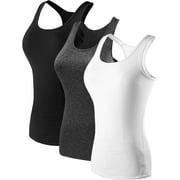 NELEUS Womens Compression Base Layer Dry Fit Tank Top 3 Pack,Black+Gray+White,US Size L