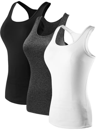 SHAPEVIVA 3 Pack Tank Top with Built in Bra Cami for Women Basic Undershirt  Camisole with Shelf Bra