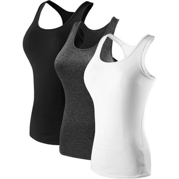 NELEUS Womens Compression Base Layer Dry Fit Tank Top 3 Pack,Black+Gray+White,US Size XS