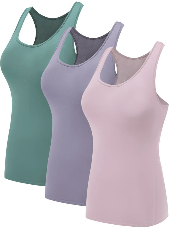 NELEUS Womens Compression Base Layer Dry Fit Tank Top 3 Pack,Blackish Green+Purple+Pink,US Size M