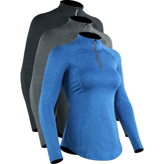 NELEUS Womens Compression Long Sleeve Shirts for Workout Yoga Shirts Hiking 1/4 Zip Pullover,Black+Gray+Blue,US Size L