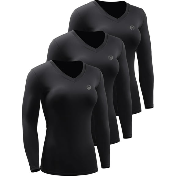 NELEUS Womens Compression Shirts Workout Yoga T Shirt V Neck Long Sleeve 3 Pack,Black,US Size L